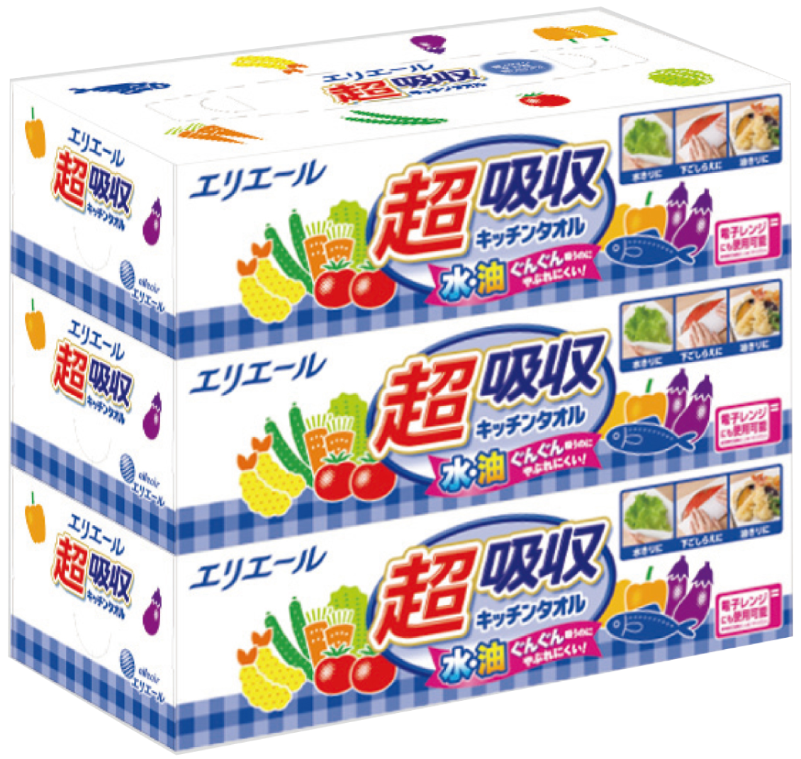 日本大王 elleair 超吸收廚房紙巾盒裝75抽X3盒/串