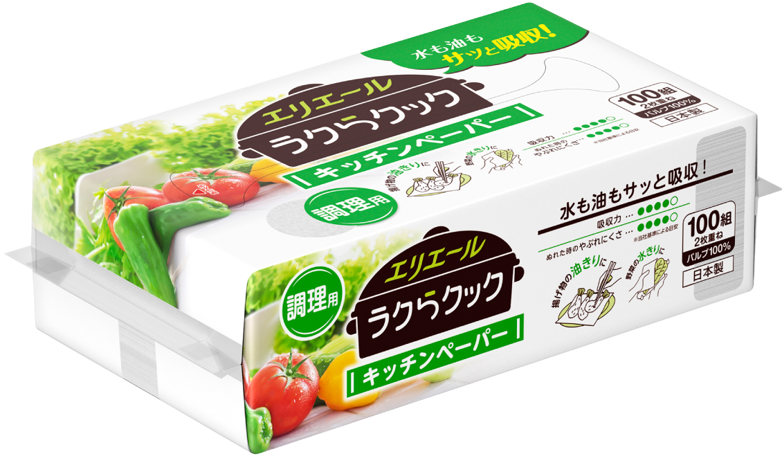 日本大王elleair 超厚吸油吸水廚房紙巾(抽取式)100抽