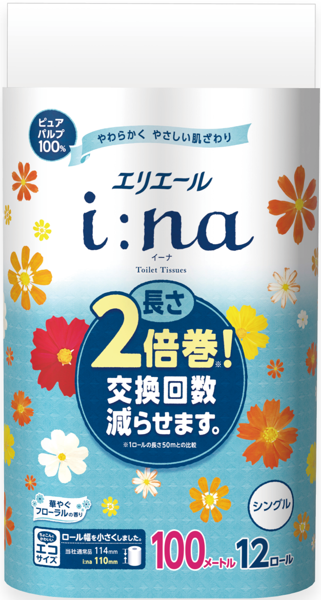 i:na2倍巻捲筒衛生紙12捲(單層)100M-花香
