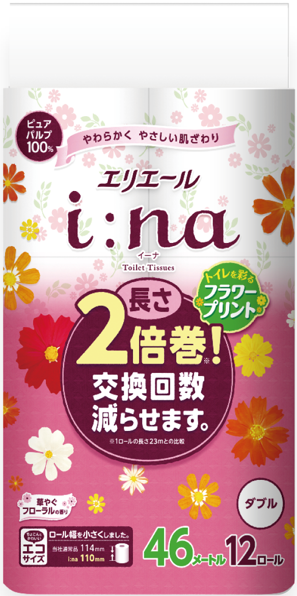 i:na2倍巻印花捲筒衛生紙12捲(雙層)46M-花香