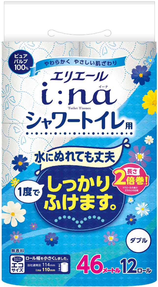 i:na溫水洗淨便座用2倍巻捲筒衛生紙12捲(雙層)-無香